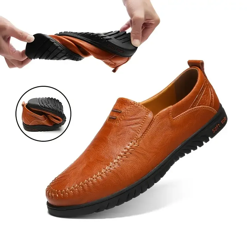 Men's Stitching Microfiber Leather Casual Loafers, Breathable Lightweight Anti-skid Slip On Shoes For Business Office, Spring Summer And Autumn