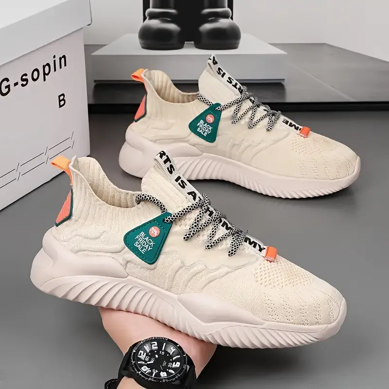 Color Block Non Slip Breathable Jogging Shoes For All Seasons, Men's Comfy Sneakers For Outdoor Camping Activities