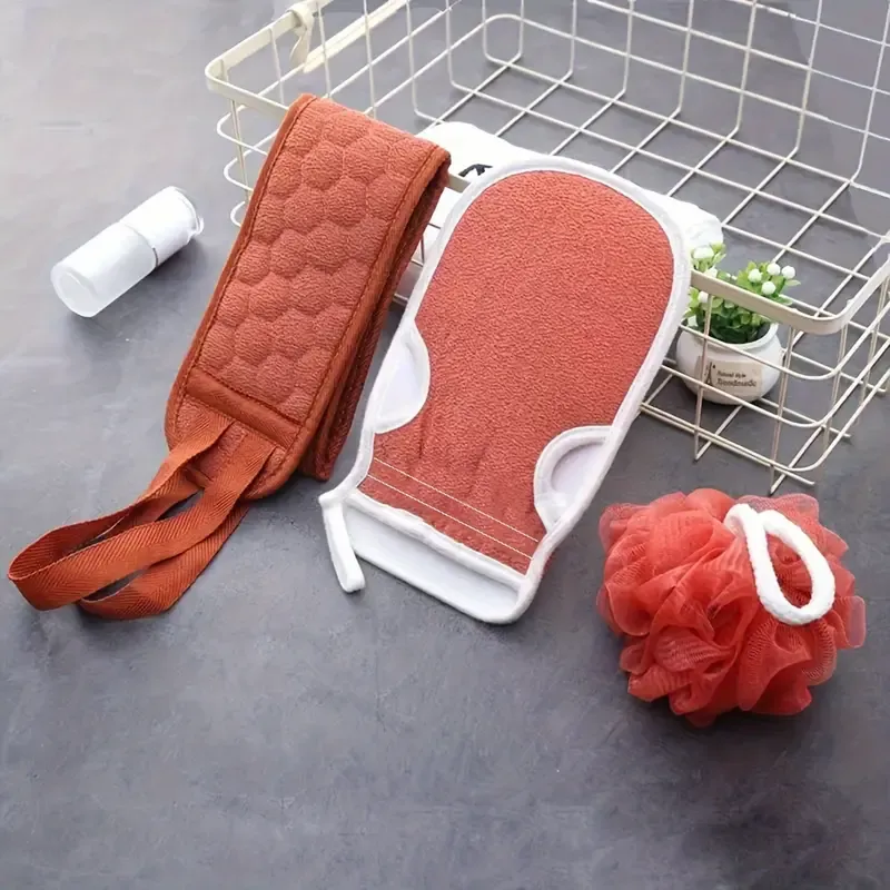 3pcs Bath Back Exfoliating Set, Loofah Sponge, Bath Glove, Exfoliating Bath Washcloth Towel, Back Scrubber For Shower, For Spa, Massage And Body Scrubs, Body Scrubber Bathing Accessories