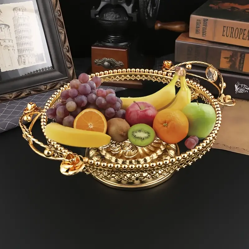1pc New Iron Glass Fruit Plate, Creative Home Gathering Design Refreshment Party Plate, Craft Decoration