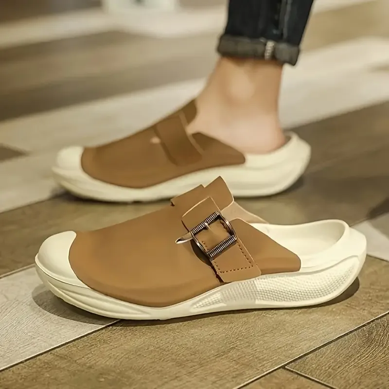 Men's Trendy Hollow Out Chunky Slippers With Buckle Straps