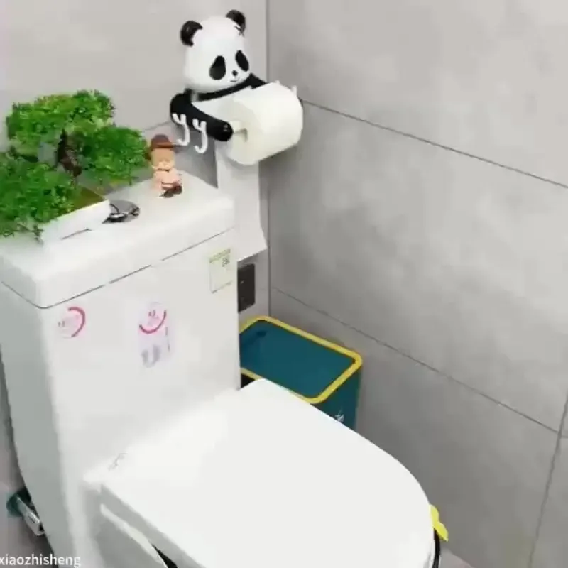 Adorable Panda Wall-Mounted Toilet Paper Holder - 1pc, Durable PP Material, No-Drill Easy Installation, Playful Cartoon Design Bathroom Tissue Roll Dispenser