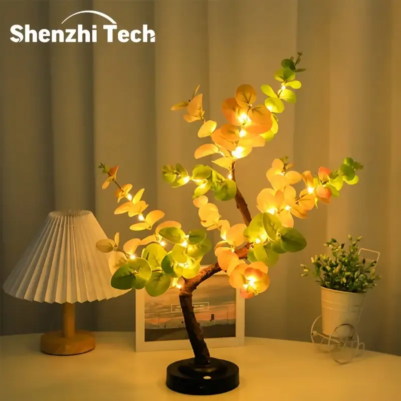 Bonsai Eucalyptus LED Tree Lamp - DIY Tabletop Decor, USB Battery Powered, Warm White Light for Living Room & Bedroom Aesthetics, Perfect Gift