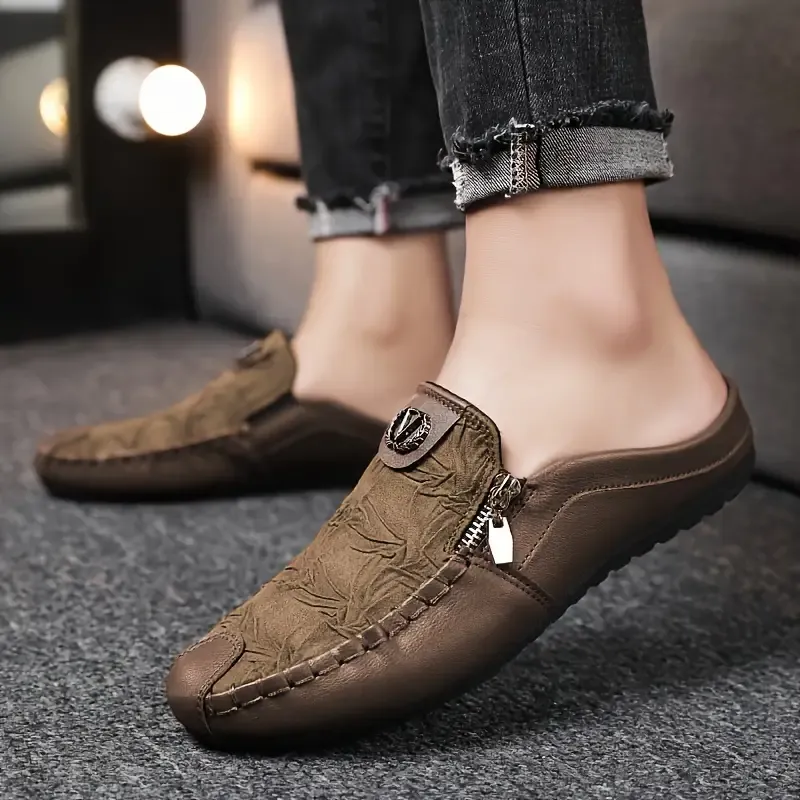 Men's Solid Colour PU Leather Upper Hollow Out Mule Shoes