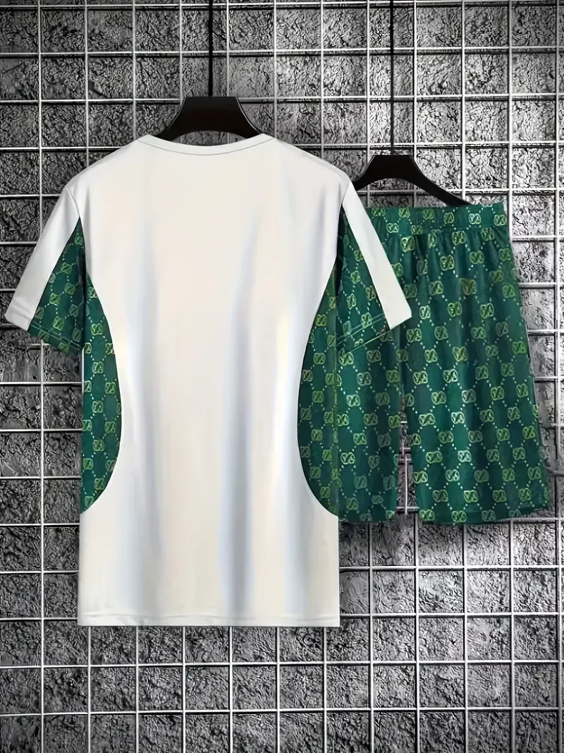 2Pcs Creative Pattern Cap Print Outfits For Men, Short Sleeve T-shirt & Shorts co ord set For Outdoor Sports