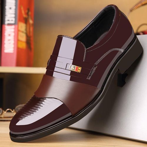 Men's Faux Patent Leather Upper Slip On Business Shoes, Comfy Non Slip Rubber Sole Durable Walking Shoes, Men's Office Footwear