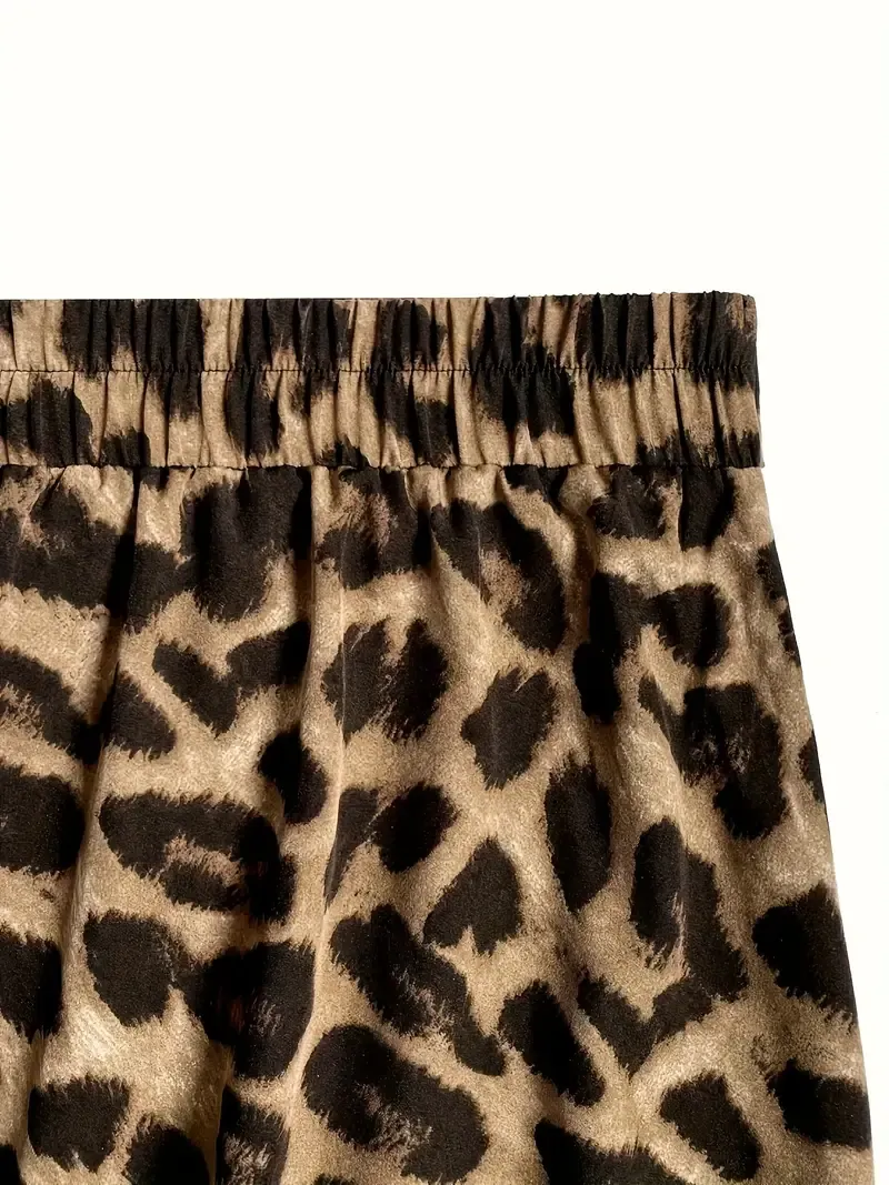 Plus Size Leopard Print Knot Skirt, Casual Elastic Waist Skirt For Spring & Summer, Women's Plus Size Clothing