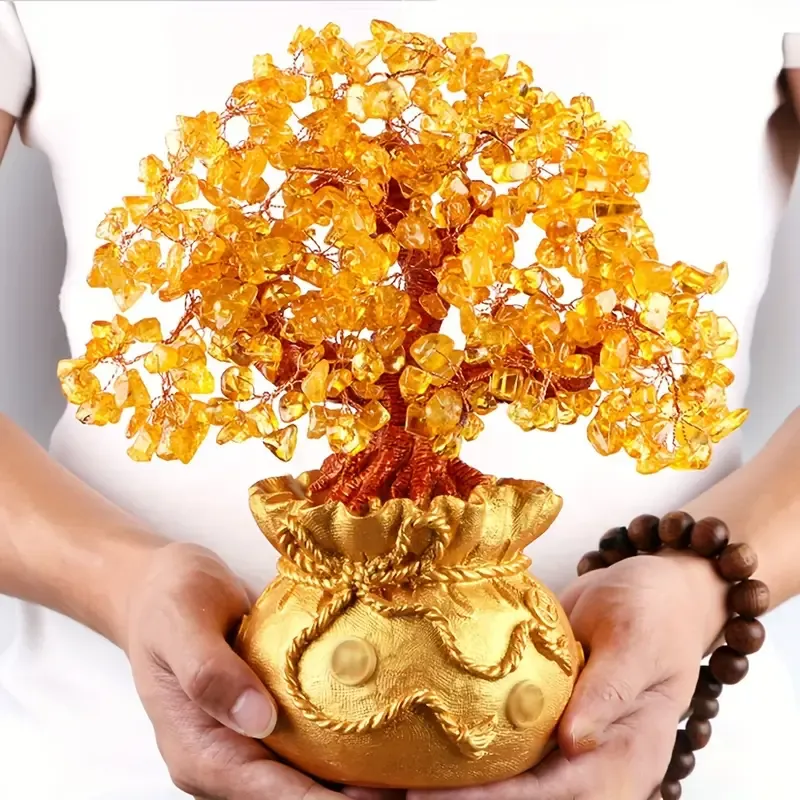 1pc, Wholesale Natural Crystal Lucky Tree, Money Bag Tree, Rich Tree, Money Shaking Tree, Business Craft Gift Decoration, Home Decor, Scene Decor, Theme Party Decor