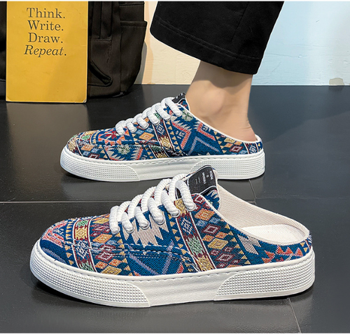 denim print canvas shoes men's summer trendy breathable sneakers