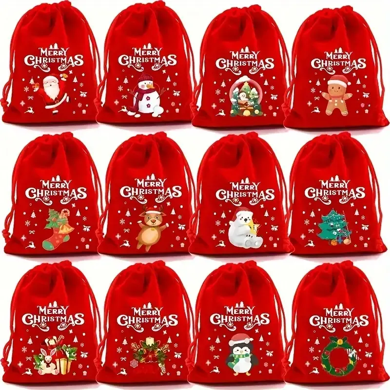 Christmas Velvet Drawstring Gift Bags