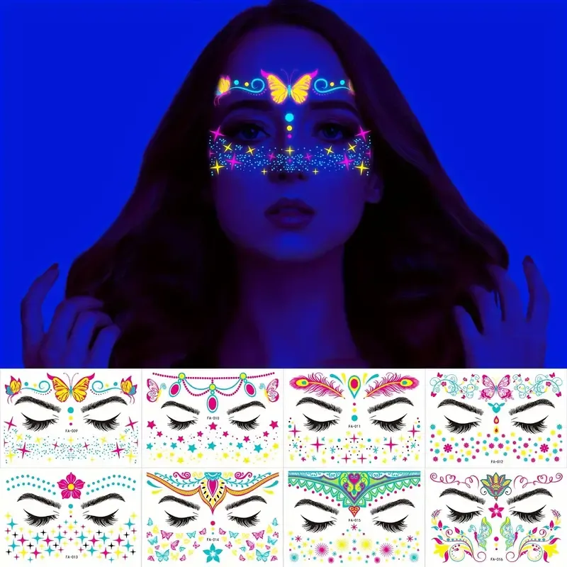 UV Neon Floral Glow-in-the-Dark Temporary Tattoo Sticker