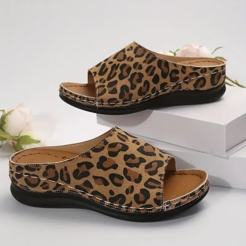 Women's Leopard Print Slides, Fashionable Summer Slip-On Shoes, Casual Lightweight Comfort, Versatile Shoes