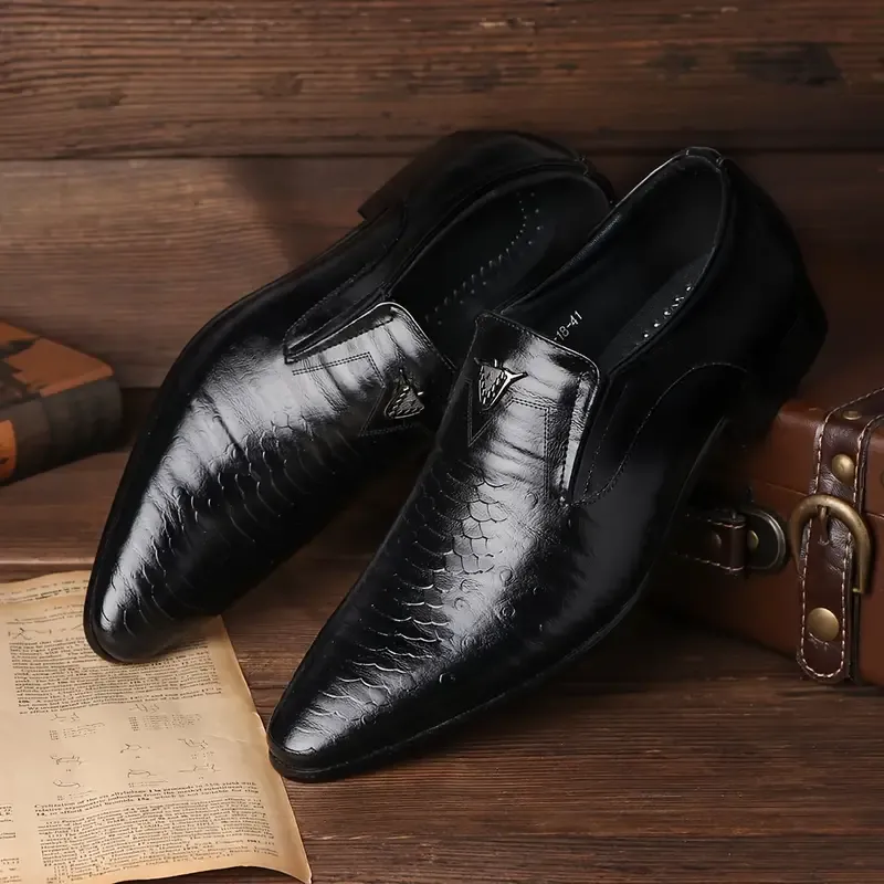 Men's Solid Colour PU Leather Upper Slip On Loafer Shoes, Comfy Non Slip Durable Rubber Sole Dress Shoes, Men's Footwear