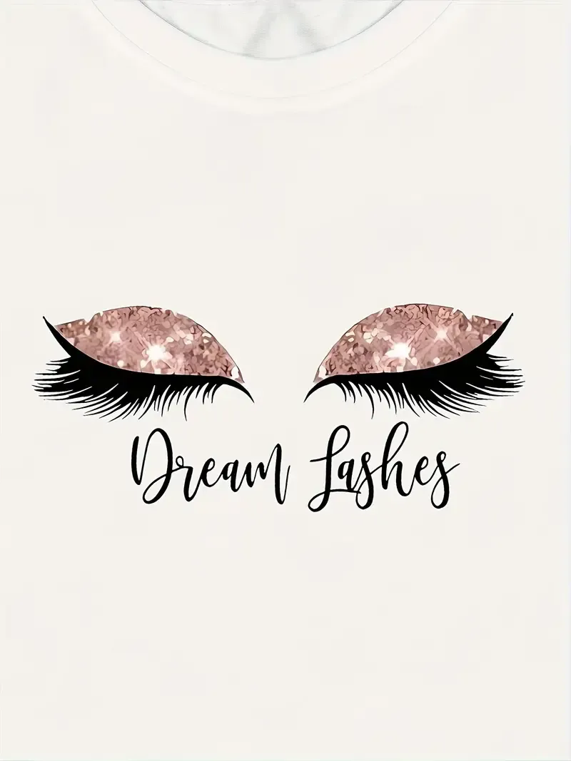 Vibrant Eyelash Print Crew Neck T-Shirt - Soft Micro Elasticity
