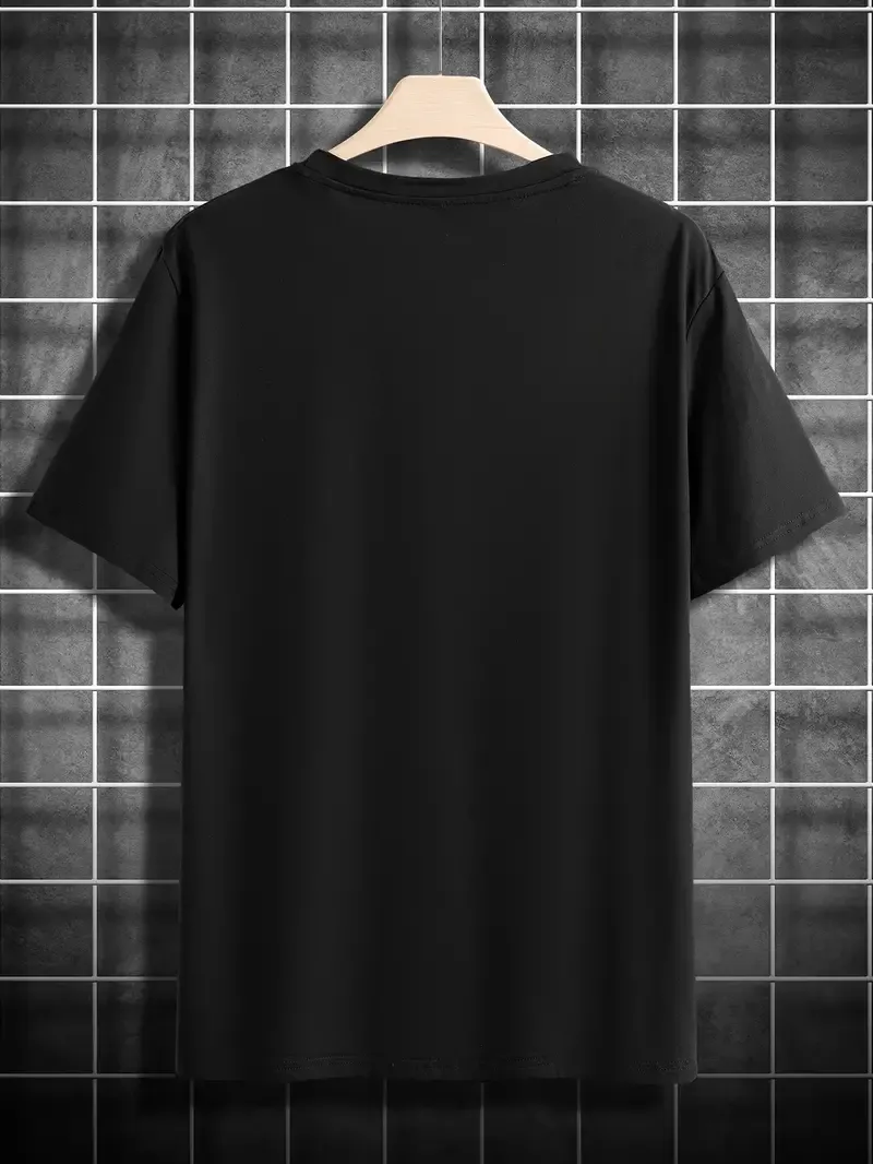 Men's Short-Sleeved Crew Neck T-Shirt, Polyester Blend, Casual Top With Creative Gesture Print, Summer Tee