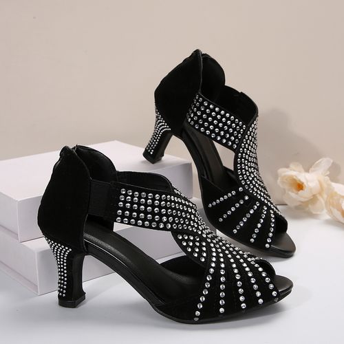 Sexy high-heeled sandals with rhinestone back zipper