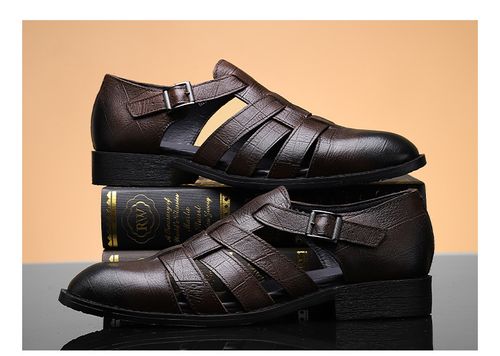 Hollowed-out leather shoes, British-style casual shoes without LACES