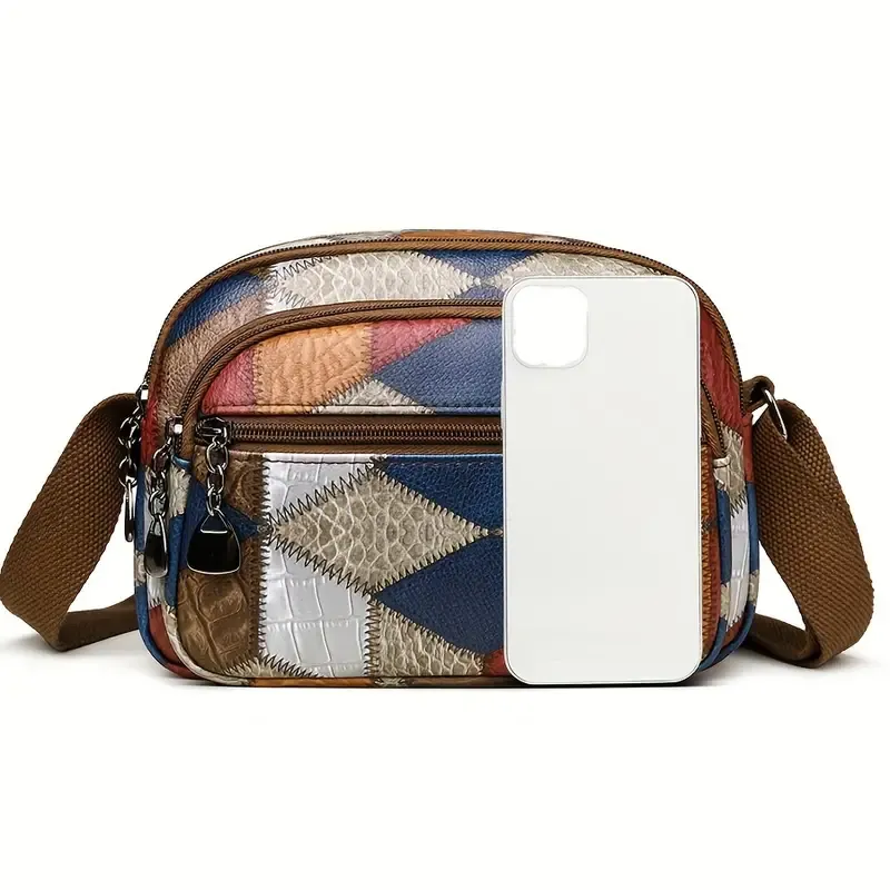 Versatile Shoulder Bag With Multiple Pockets, Geometric Decorations, Wide Shoulder Strap, Crossbody Bag And Handbag, Suitable For Daily Commute, Work, Travel, And Various Functions