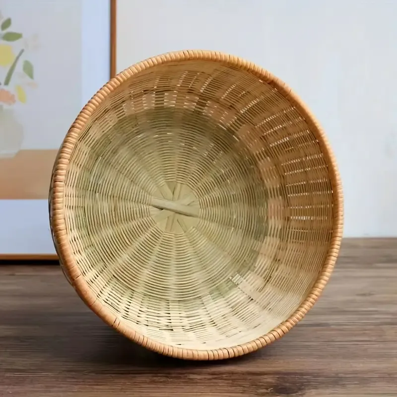 1 pc Handcrafted Bamboo Woven Basket for Snacks & Fruits - Elegant High-Foot Design, Perfect for Kitchen Organization