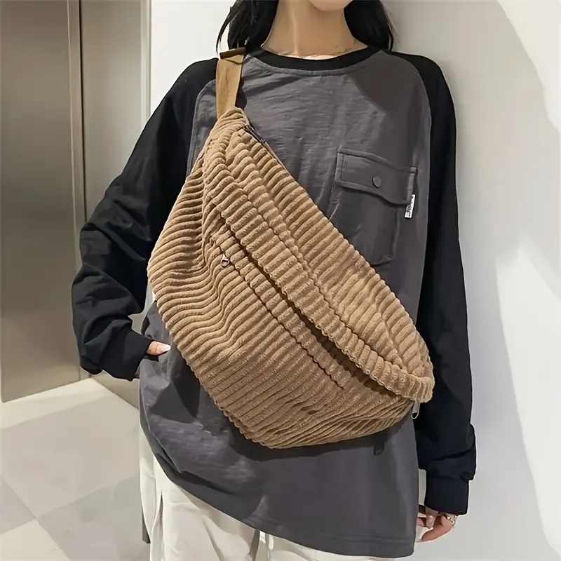 Chic Corduroy Crossbody Bag for Women - Spacious & Versatile, Perfect for Travel, Daily Use & Office - Durable Zip Closure, Polyester Lined