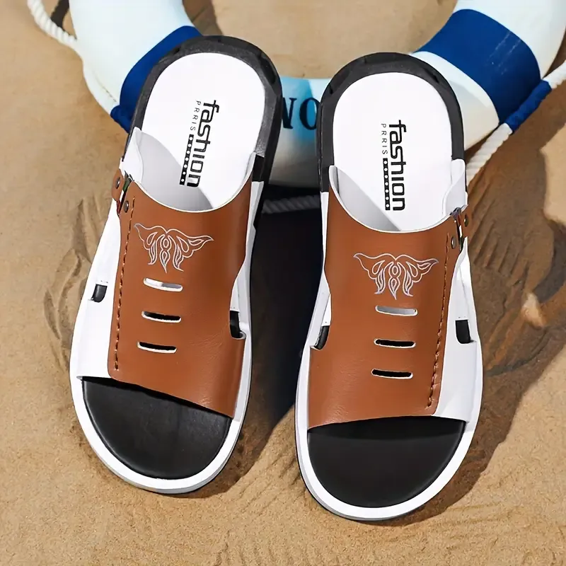 Leather Round Toe Casual Slides
