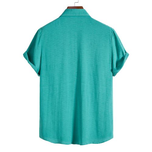 Men's Trend shirts Solid Color Lapel Short-sleeved Shirt Single Breasted Loose Turn-down Collar Men's Hawaiian Vacation Shirt