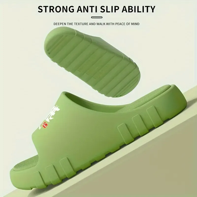 Letter Print EVA Pillow Slides, Lightweight Soft Sole Comfort Home Shower Slides, Non-slip Beach Slides