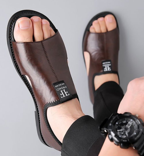 Genuine leather sandals for men Summer casual soft bottom non-slip beach shoes trendy all-match Roman sandals for men