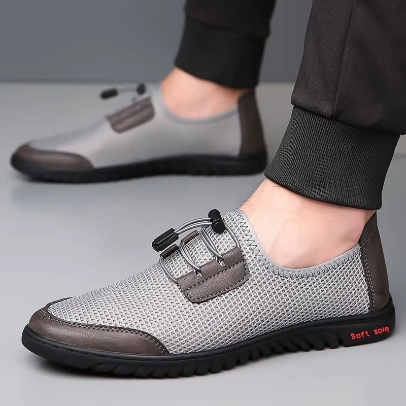 Summer perforated breathable mesh shoes with soft soles and lightweight round toe mesh shoes