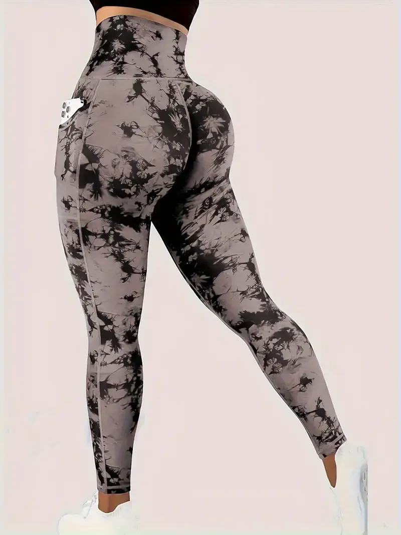 Women's High-Waist Printed Athletic Leggings With Front Buckle For Yoga And Workout - Non-Transparent, High Stretch