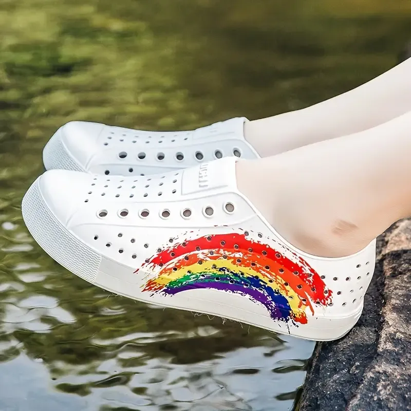 Women's Breathable EVA Clogs - Casual Fashion, Lightweight Beach & Water Shoes with Rainbow Print