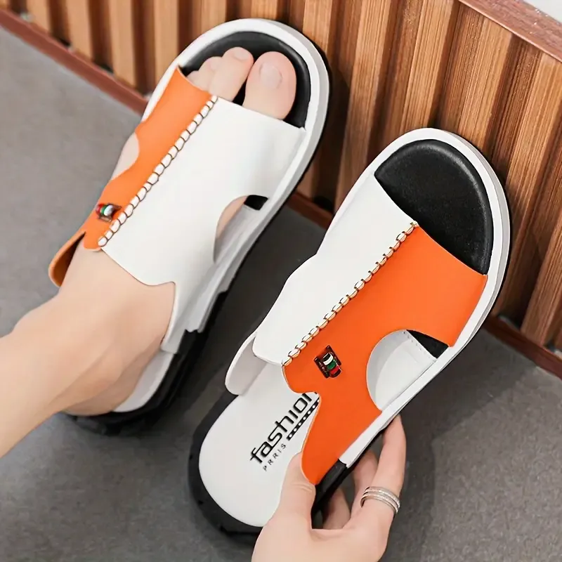 Vibrant Block Color Stitched Casual Slides
