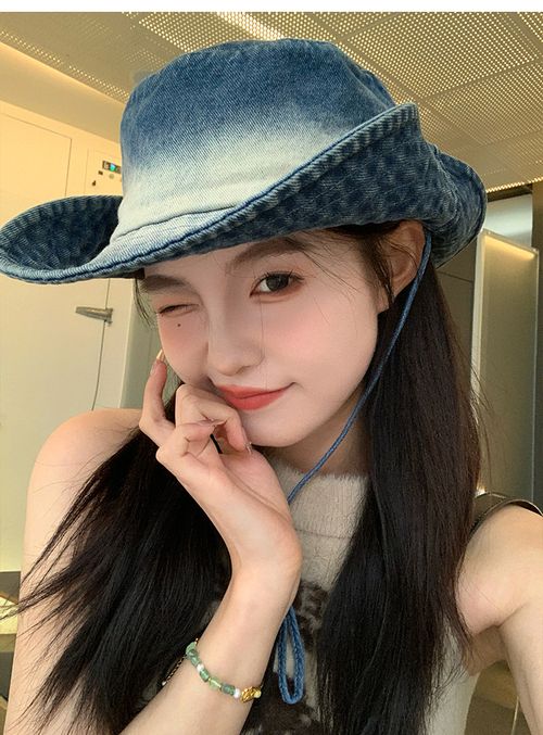 1pc Vintage Washed Distressed Tie-Dye Women's Western Cowboy Hat, Bucket Hat for Spring Summer Outdoor Sun Protection Mountaineering Fishing Cap