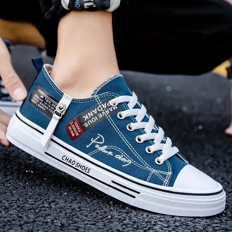 Men's Casual Low Top Canvas Sneakers - Breathable Solid Color Fashion Shoes with Lace-up Closure, Fabric Lining, PVC Sole, EVA Insole, Round Toe for Daily Wear