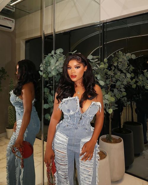 Personalized tassel ripped diamond washed denim jumpsuit trousers