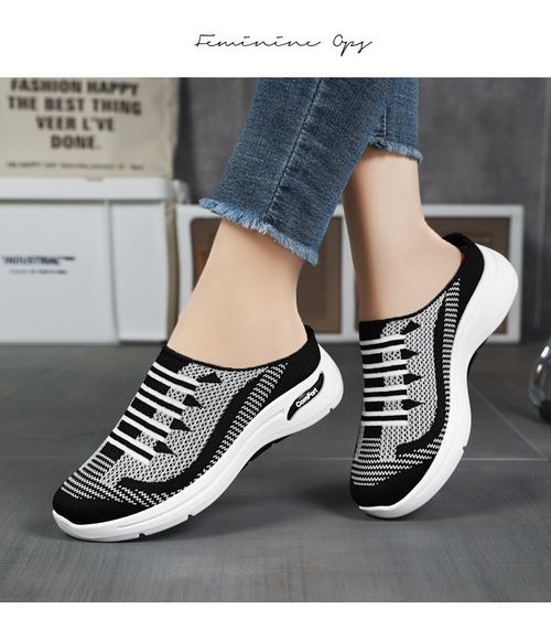 Women's Slip-On Sneakers, Casual Backless Walking Sports Shoes, Breathable & Lightweight Walking Mule Shoes