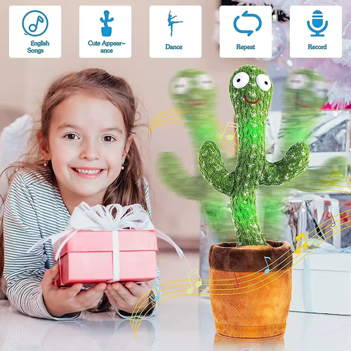 Dancing Cactus Repeats What You Say Electronic Plush Toy with Lighting Singing Cactus Recording and Repeat Your Words for kits