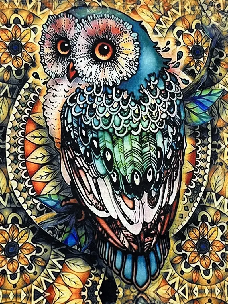 Cartoon Owl Print T-Shirt, Chain Strap Casual Top For Summer & Spring, Women's Clothing