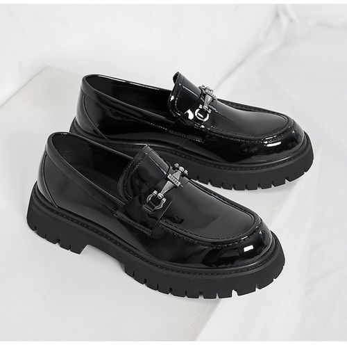 Big-headed leather shoes, glossy patent leather, casual chunk-heeled loafers