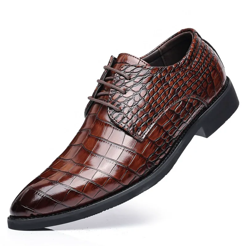 Men's leather shoes new business formal casual shoes crocodile pattern men's pointed toe large size shoes