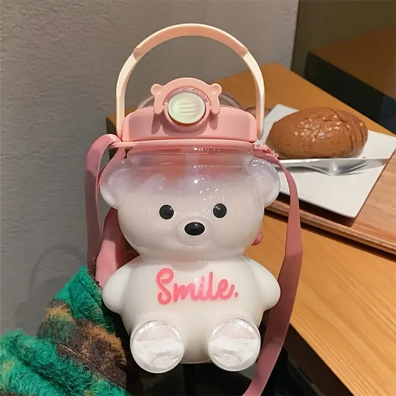 Cute Bear Water Bottle With Straw