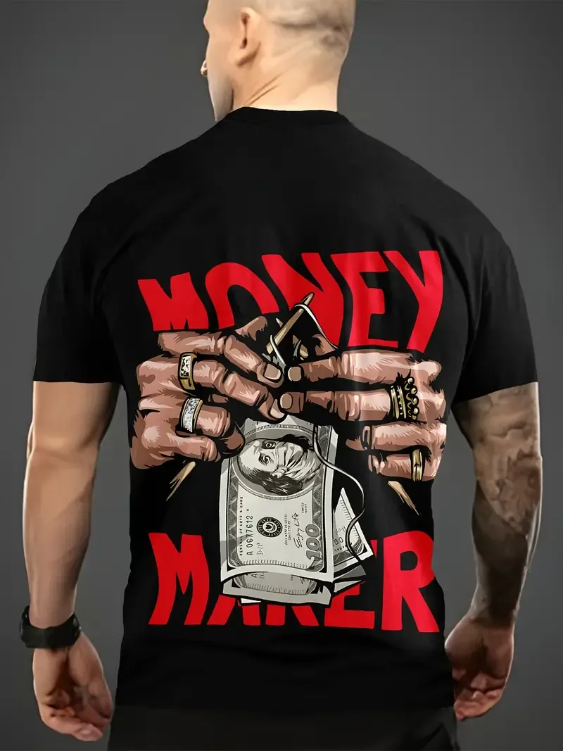 Make Money" Graphic Men's T-Shirt - Casual & Comfortable Summer Tee, Breathable Polyester, Machine Washable