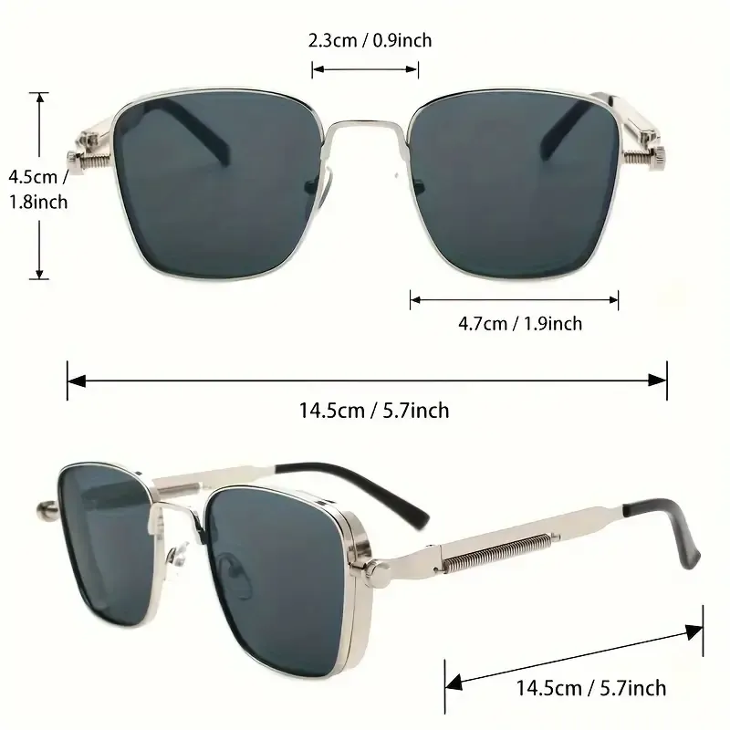 Retro Steampunk Silvery Square Fashion Glasses - Stainless Steel Frame, Perfect For Outdoor Activities, Parties, Vacations & Driving