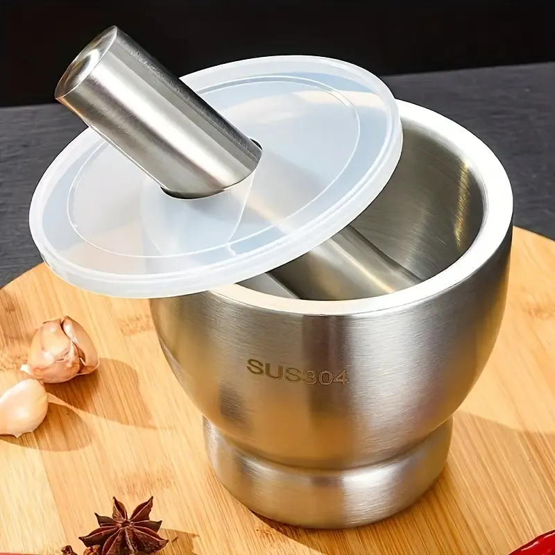 1Set, Stainless Steel Garlic Mortar & Pestle Set, Manual Garlic Masher For Herbs, Spices & Chili Peppers, Kitchen Supplies