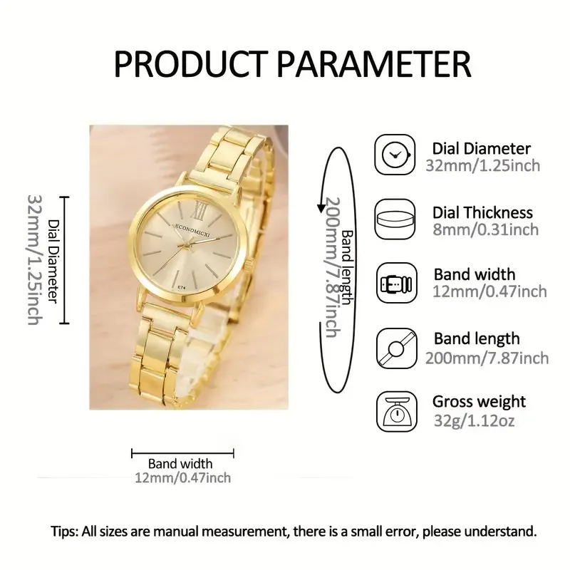 Women's Watch Hiphop Golden Fashion Quartz Watch & Love Bangle, Valentines Gift For Her