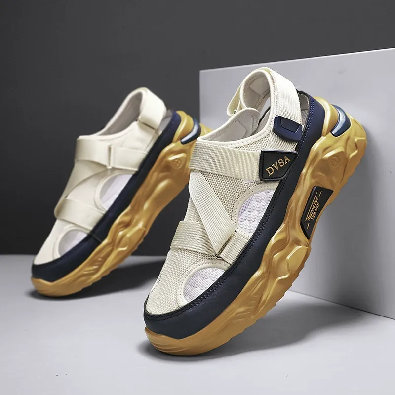 Men's Summer Outdoor Sandals: Openwork Breathable Casual Thick-Sole Beach Shoes for Men