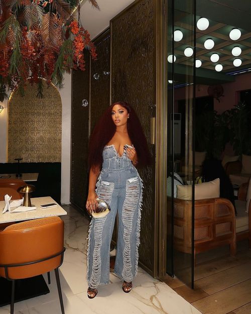 Personalized tassel ripped diamond washed denim jumpsuit trousers