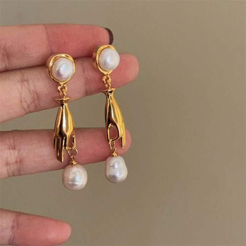 Faux Pearl Pendant Golden Hand