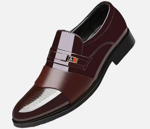 Men's Faux Patent Leather Upper Slip On Business Shoes, Comfy Non Slip Rubber Sole Durable Walking Shoes, Men's Office Footwear
