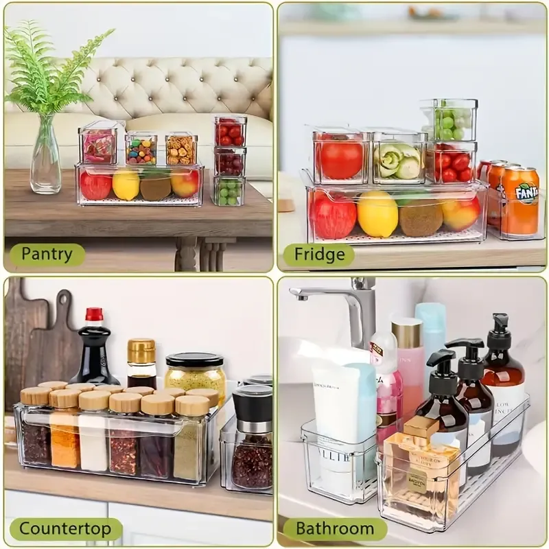 Collapsible refrigerator organizer with lid High transparent food grade Pet organizer Kitchen storage box